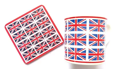 Union Jack Fine China Mug & Coaster Set 8 CM Gift Tableware UK Flag Beverage • £9.95