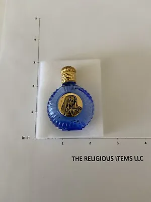 Holy Water Bottle-blue Glass-pressed Motif Of Madonna-brass • $11.50