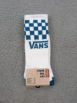 Vans Crew Socks Mens Womens 6.5-10 White Blue Checkerboard Logo Skate Athletic • $11.90