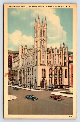 Mizpah Hotel & First Baptist Church Syracuse NY Vintage Linen Postcard BAS17 • $1.50