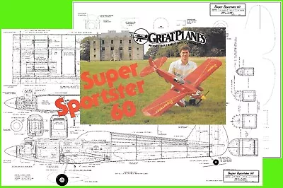 Model Airplane Plans (RC): Great Planes SUPER SPORTSTER 60 61½   For .45-.61 • $25