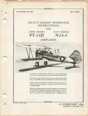 1945 Aaf Boeing Pt-13d N2s-5 Stearman Trainer Pilots Flight Manual Handbook-cd • $14.99