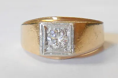 Mens Vintage 4.5mm Diamond Solitaire 14K Yellow Gold Ring Size 7.75 Signed JTC • $649