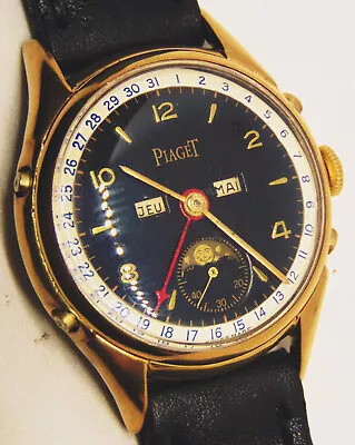 Vtg Piaget WIND Up 18k Gold Plated Triple Date Moon Phase SWISS WATCH SERVICED • $899