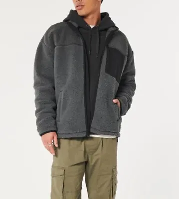 Nwt Hollister Men Relaxed Faux Shearling Zip-up Sweatshirt | M (medium) | $69.95 • $42.95