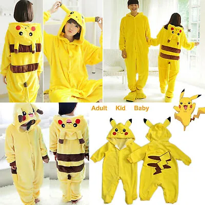 Adult Kids Kigurumi Pikachu Pajama Cosplay Christmas Halloween Costume Sleepwear • $24.69
