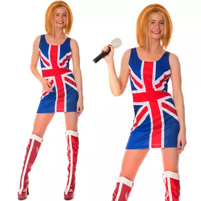 Ginger Spice Girls Costume 90s Union Jack Ladies Womens Fancy Dress Ginger Wig • £12.99