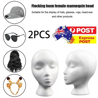 2Pcs Foam Female Mannequin Head Wigs Glasses Hat Display Holder Durable Stand Mo • $11.39