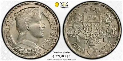 Latvia 1932 5 Lati PCGS UNC Lustrous PC1056 Combine Shipping • $102.99