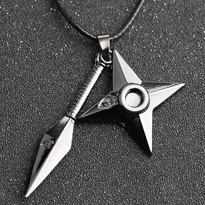 Anime Naruto Necklace Sasuke Shuriken Kunai Metal Black Necklace Pendant Gift • £4.99