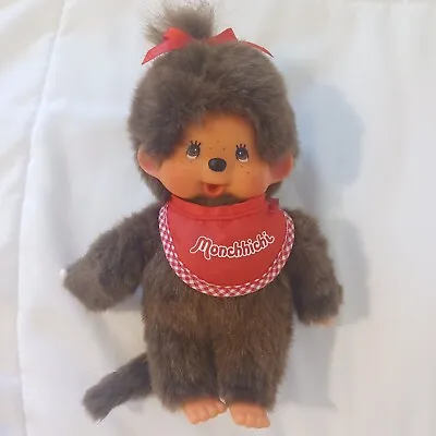 Monchhichi LTD Commodities Standard Brown Baby Monkey Girl Red Bib Plush Doll 7” • $18