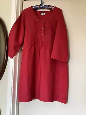 £29.50 • Buy BRORA Red LINEN Relaxed TUNIC DRESS Size 14 (possibly Fit 16)