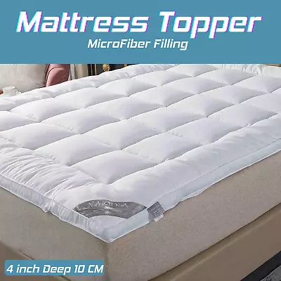 4  Deep Mattress Topper Luxury Soft Hotel Quality Microfiber Breathable 10cm • £26.50