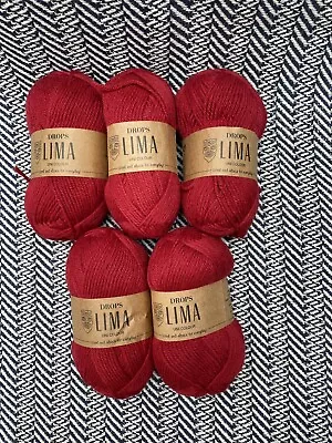 DROPS Lima Wool Yarn Merino Alpaca DK Double 5 X 50g Red • £4.20