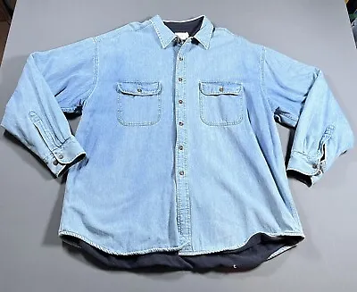 Vintage J Crew Sherpa Fleece Lined Chambray Denim Shirt Jacket Mens Size XL • $29.99
