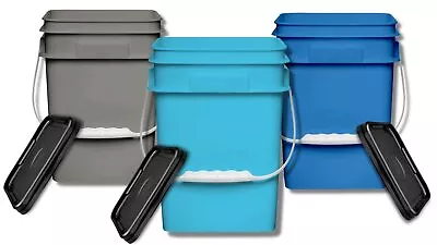4 Gallon Square Food Grade Bucket Pail With Plastic Handles Lids- Made Ion USA • $39.77
