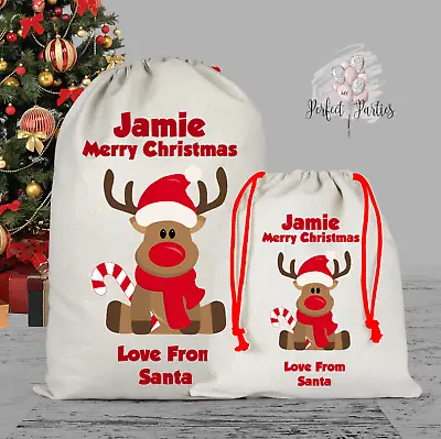 £5.99 • Buy PERSONALISED Reindeer, Rudolph Santa Christmas Sack, Santa Sack, Xmas Stocking