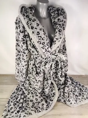 NEW Boux Avenue Charcoal Panther Waffle Long Robe Dressing Gown • £54.99