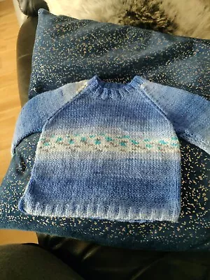 Hand Knitted Baby Jumper 6-9 Months Soft Blues Multi  • £3.49