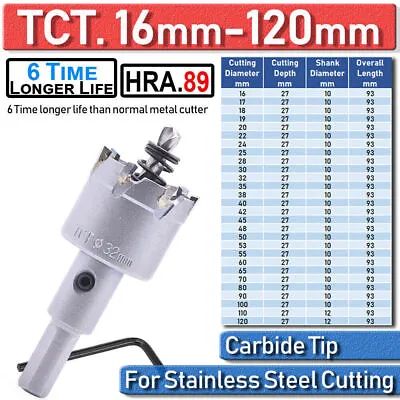 TCT Carbide Hole Saw Cutter Metal For HSS Stainless Steel Metal Cutting 16-120mm • £4.93