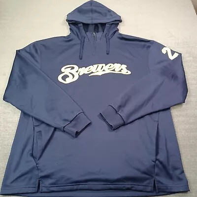 Milwaukee Brewers Hoodie Mens XL Blue Majestic 23 Sleeve Patch Midweight MLB • $26.50