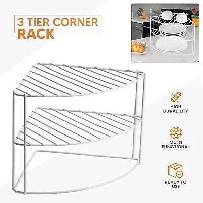 3 Tier Kitchen Plate Corner Rack Storage Holder Stand Plates Cupboard Organiser • £11.67