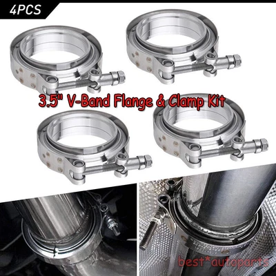 $58.99 • Buy 3.5 Inches V-Band FlangeClamp Kit Male/Female With Ridge Exhaust Stainless 4 Pcs
