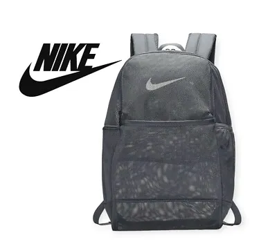 Nike Brasilia Mesh Backpack 9.0 Gym Training Swoosh Bag Flint Grey / White • $69.99