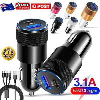 38W 2 Port Car Phone Charger Dual USB-C A PD Metal 12V Cigarette IPhone Charging • $8.89