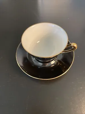 Vintage Black Gold & White Noritake Tea Cup & Saucer Set - Hand Painted - Japan • $24