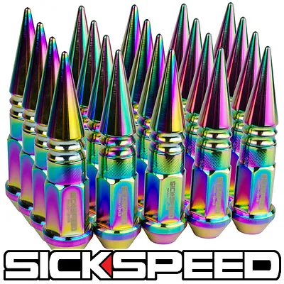 Sickspeed 20 Pc 2  Spiked Neo Chrome Aluminum 50mm Lug Nuts Wheel 12x1.5 L07 • $48.88