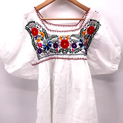 Vintage Boho Embroidered Blouse Top Size XL ? Floral Mexican Guatemala Festival • $41.99