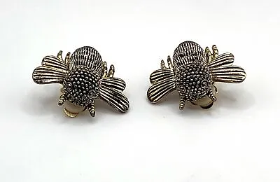 Vintage Cute Silver And Gold Tone Bumblebee Bee Clip On Earrings • $18