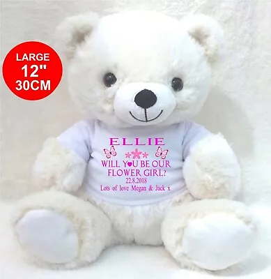 £11.99 • Buy Personalised Cream Teddy Bear 30cm/12   Will You Be Our Flower Girl Bridesmaid 