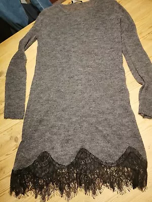 £10 • Buy Zara Knit Long Top /Short Dress VGC Lace Hem Medium Size UK 12/14 Grey