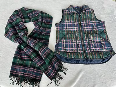 J Crew Womens Excursion Quilted Puffer Vest Sz XS Tartan Plaid W/Wool Scarf • $25