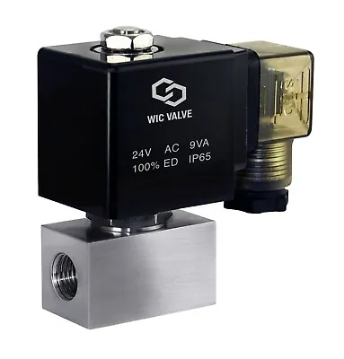 1/4  Inch High Pressure Stainless 2610 PSI Solenoid Valve NC 24V AC • $94.99