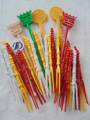 Vintage Cocktail Sticks Drinks Stirrers & Olive Pickle Forks Picks 40+ Kitsch • £7.99