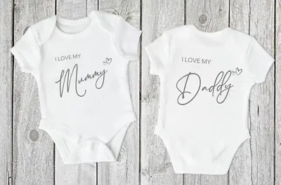 I LOVE MY MUMMY & DADDY Cute Girls Boys Baby Grow Vest 0-18 Months Lovely  Gift • £7.99