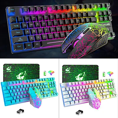$45.96 • Buy 3800mAh Wireless Gaming Keyboard Mouse Combo Rainbow Backlit 87 Key For PS4 PS5