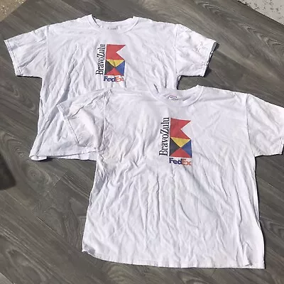 FedEx Bravo Zulu VTG 80’s T-Shirt XL Federal Express White Hanes Lot Of 2 • £76