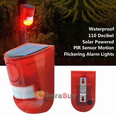 Solar Motion Sensor Detector Sound Alarm LED Warning Strobe Flashing Red Light • $19.99