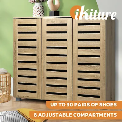 $195.90 • Buy Oikiture Shoes Cabinet Shoe Storage Rack Organiser Shelf 3 Doors 30 Pairs Wooden