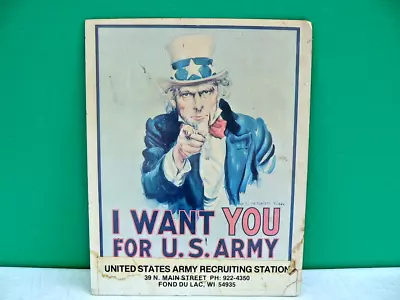 Uncle Sam US Army Recruiting Poster Vietnam Era I WANT YOU Fond Du Lac Wis 1970s • $65