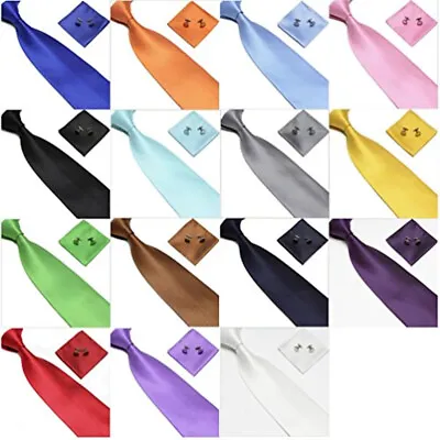 £7.99 • Buy Plain Tie Cufflink And Hanky Hankerchief Set Stylish Fashion Mens Gift Party