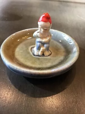 Vintage WADE Irish Porcelain Trinket DISH W/ Cobbler Gnome Sitting In Middle • $18