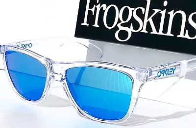 NEW Oakley Frogskins Clear And Blue POLARIZED Galaxy Blue Lens Sunglass 9013 • $136.88