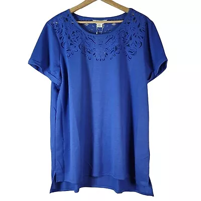 NWT C Wonder The Limited Amara Burnout Tee Top Amparo Blue XXL Lace Mesh Detail • $11.84