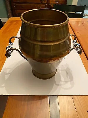 Vintage Copper And Brass Urn/Bucket With Delft Handles • $60