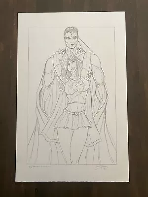 💥 Drawn & Signed Jamie Tyndall Sketch Art Superman Supergirl Commission 11x17💥 • $529.91